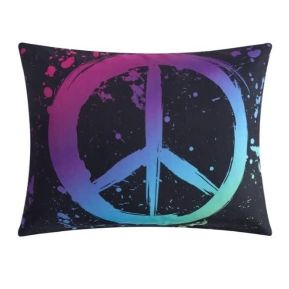 Peace Sign Comforter Sets Black with Neon Peace Sign 3 Pc Sets 🆕FAST📦🏃🏻💨⚡ - Picture 4 of 13